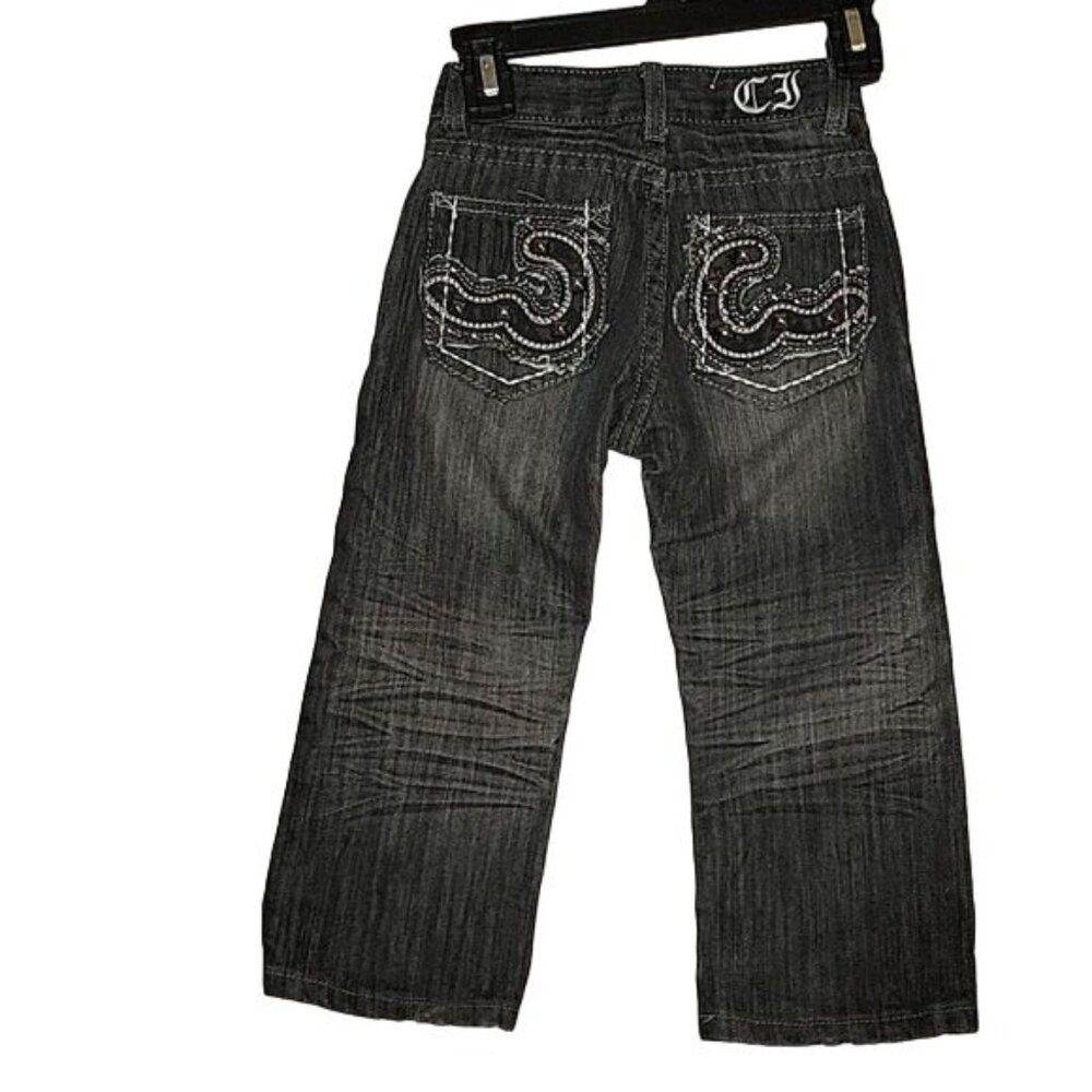 City Ink Toddler Girls Gray Embellished Jeans Size 3T With Pocket Details & Dist